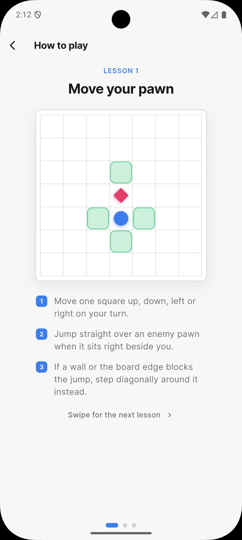 Rivallum tutorial showing the legal moves for a pawn